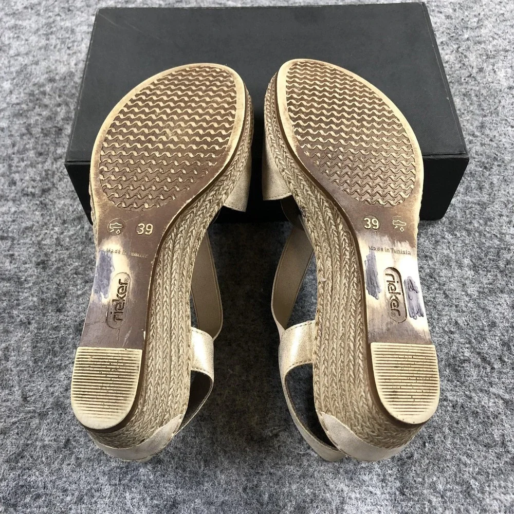 Rieker Wedge Sandals Womens 8 Beige Stretch Espadrille Medallion Comfort